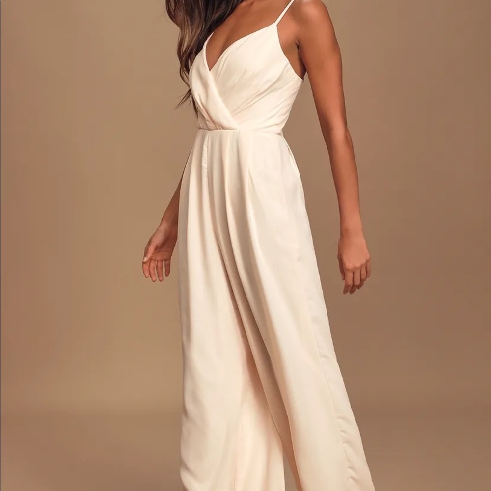 LULUS Cream Chiffon Jumpsuit - Large